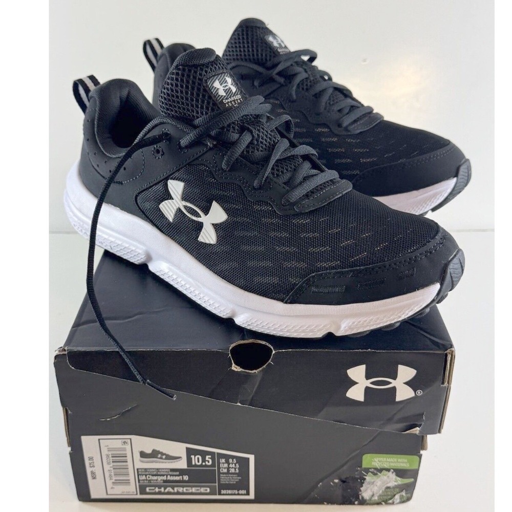 Under Armour Charged Assert 10 Running Shoes Black White 10.5 Activewear 71-04 - Picture 2 of 15